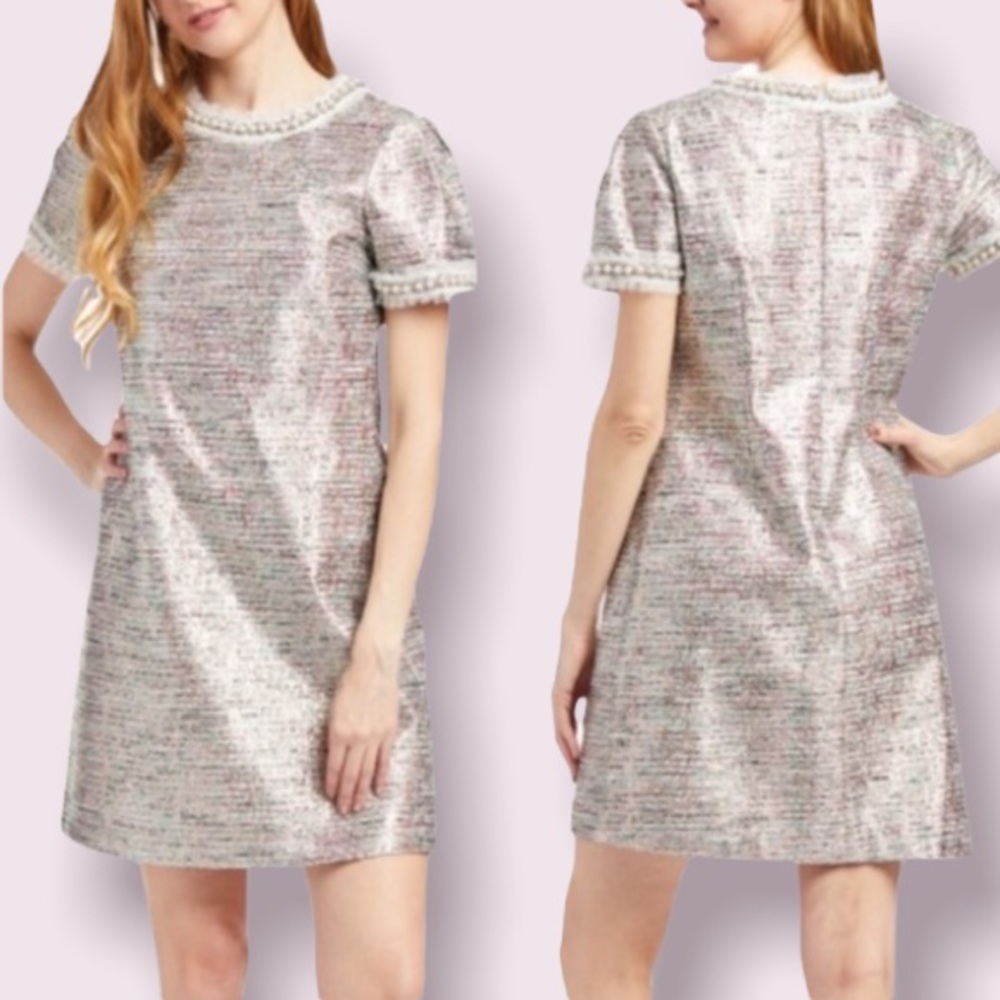 Betsey Johnson Imitation Pearl Embellished Metallic Tweed Dress
